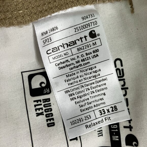 Carhartt Pants Mens 33x28 Rugged Flex Relaxed Fit Tan Canvas Workwear - Picture 7 of 12